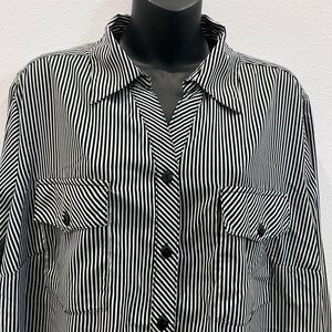 Black and White Striped Button-Up